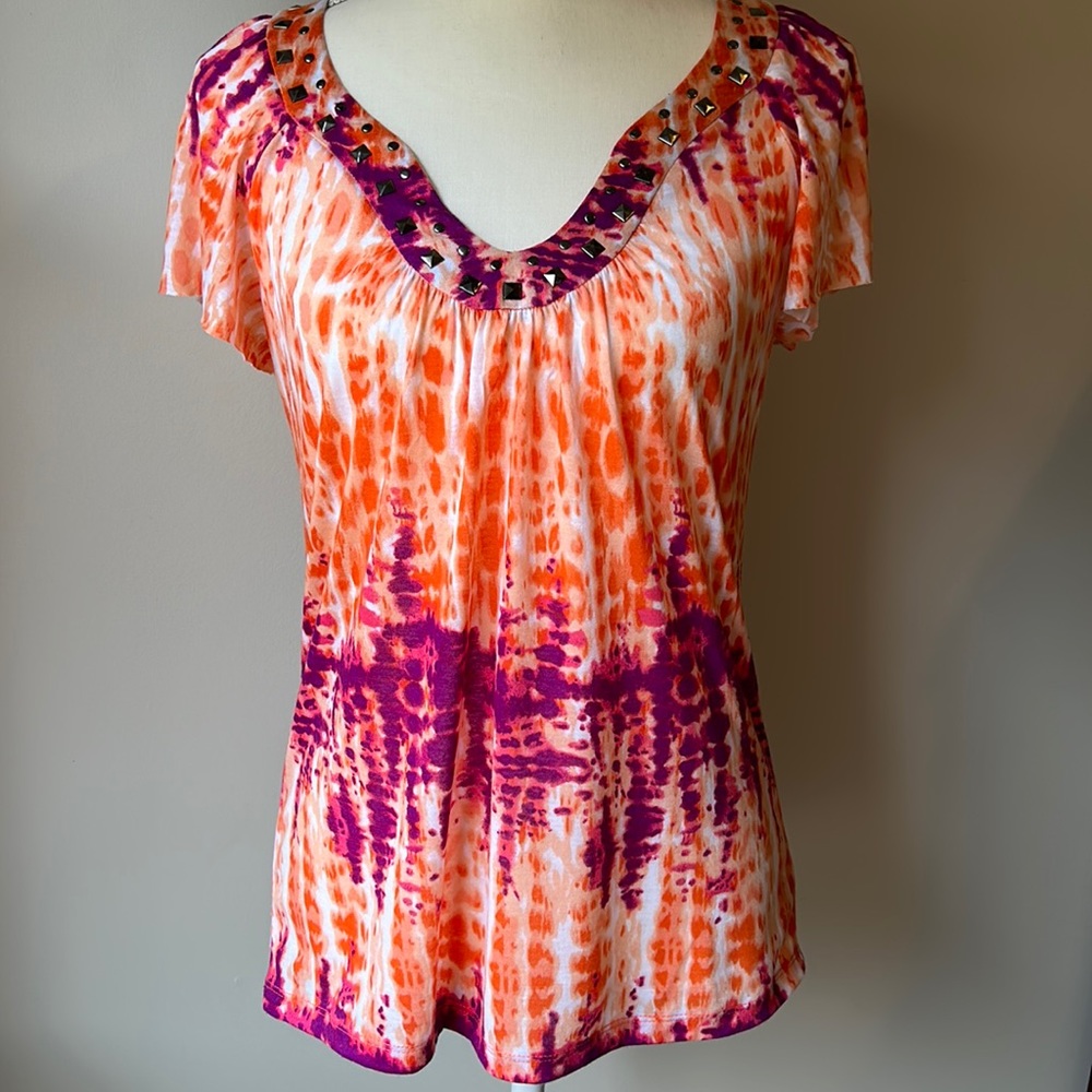 AGB size small orange, purple, and white top with embellishments
